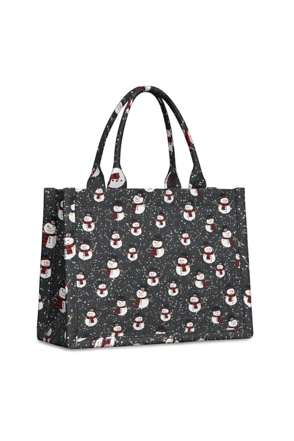 Large Capacity Tote Bag,Black Christmas Snowman Pattern Handbag Fashion Luxury Tote Bag,15.7"x13"x 5.1" Inches,Laptop Compatible