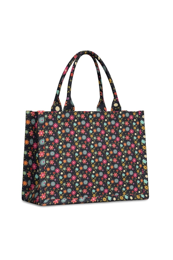 Large Capacity Tote Bag,Black Daisy Flower Pattern Handbag Fashion Luxury Tote Bag,15.7"x13"x 5.1" Inches,Laptop Compatible