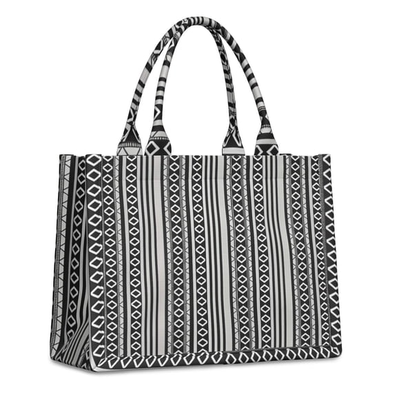 Large Capacity Tote Bag,Black Geometric Diamond Striped Pattern Handbag Fashion Luxury Tote Bag,15.7"x13"x 5.1" Inches,Laptop Compatible