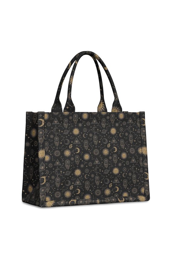 Large Capacity Tote Bag,Black Gold Sun Moon Triangle Dreamcatcher Pattern Handbag Fashion Luxury Tote Bag,15.7"x13"x 5.1" Inches,Laptop Compatible