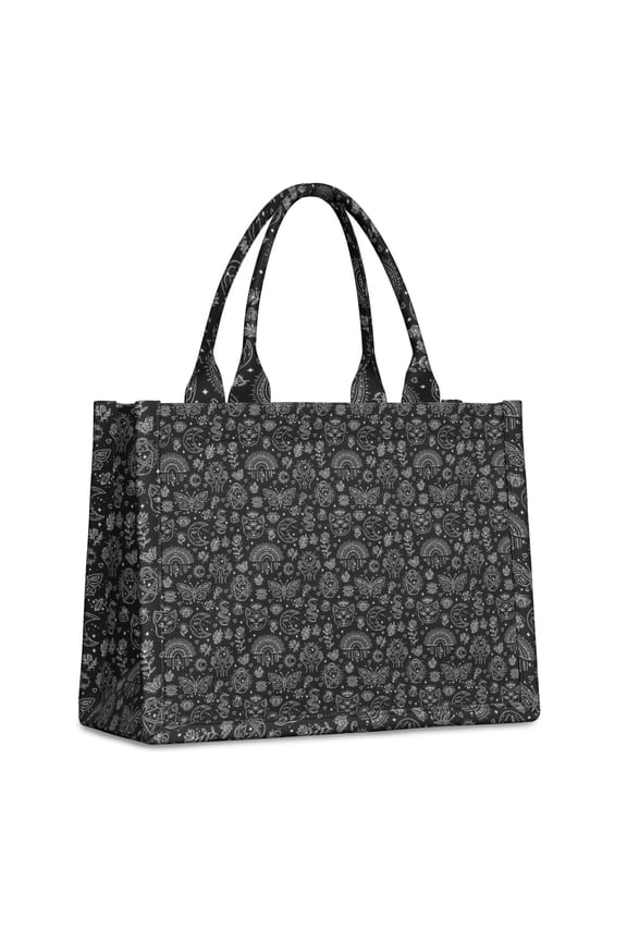 Large Capacity Tote Bag,Black Gothic Cat Butterfly Rainbow Pattern Handbag Fashion Luxury Tote Bag,15.7"x13"x 5.1" Inches,Laptop Compatible