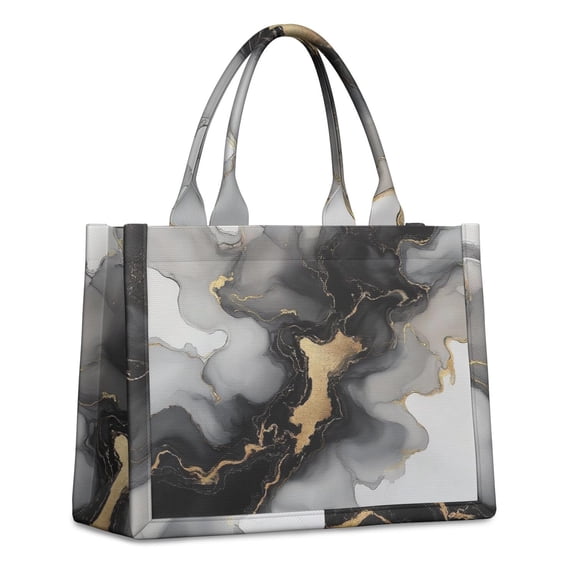Large Capacity Tote Bag,Black Gray Gold Marble Pattern Handbag Fashion Luxury Tote Bag,15.7"x13"x 5.1" Inches,Laptop Compatible