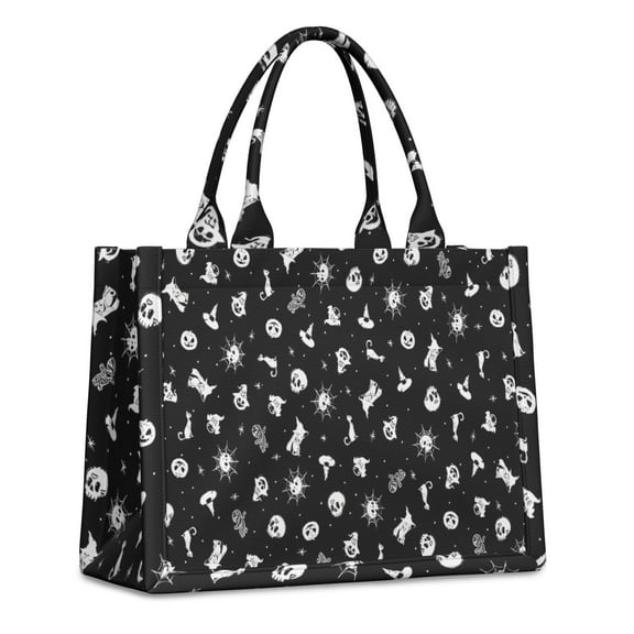 Large Capacity Tote Bag,Black Halloween Cat Skull Pattern Handbag Fashion Luxury Tote Bag,15.7"x13"x 5.1" Inches,Laptop Compatible