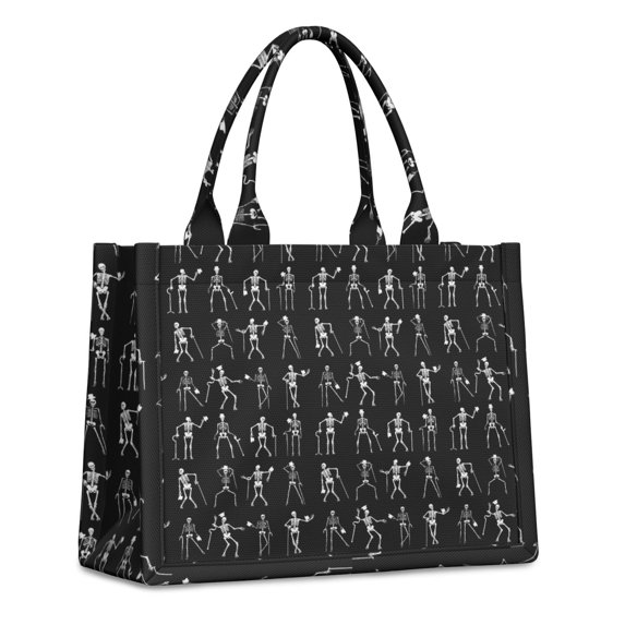 Large Capacity Tote Bag,Black Halloween Dancing Skeleton Pattern Handbag Fashion Luxury Tote Bag,15.7"x13"x 5.1" Inches,Laptop Compatible