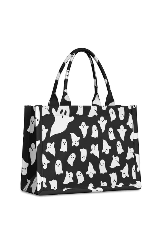 Large Capacity Tote Bag,Black Halloween Ghosts with Boo Handbag Fashion Luxury Tote Bag,15.7"x13"x 5.1" Inches,Laptop Compatible