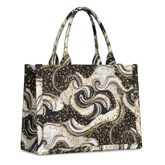 Large Capacity Tote Bag,Black Marble Gold Dot Pattern Handbag Fashion Luxury Tote Bag,15.7"x13"x 5.1" Inches,Laptop Compatible