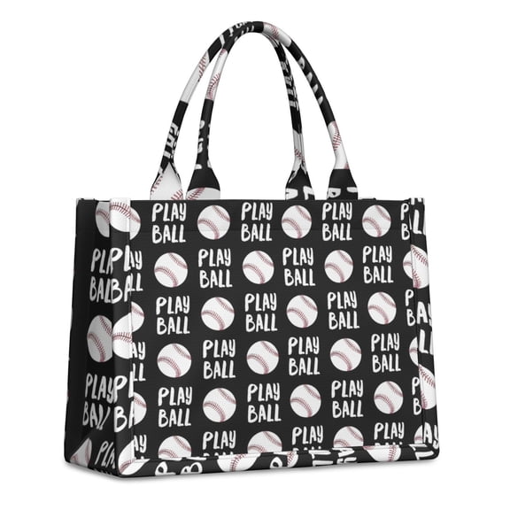 Large Capacity Tote Bag,Black Play Ball Baseball Pattern Handbag Fashion Luxury Tote Bag,15.7"x13"x 5.1" Inches,Laptop Compatible