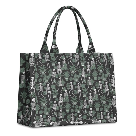 Large Capacity Tote Bag,Black Skeleton Plant Pattern Handbag Fashion Luxury Tote Bag,15.7"x13"x 5.1" Inches,Laptop Compatible