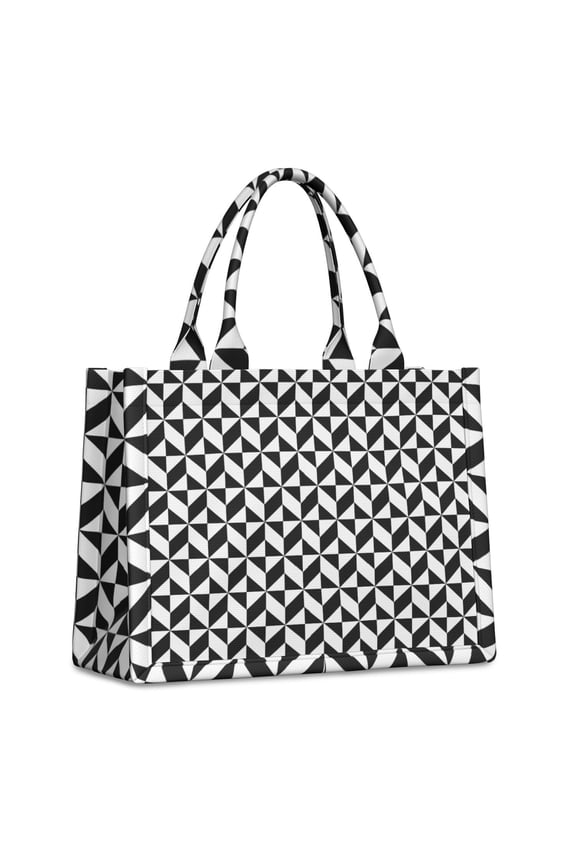 Large Capacity Tote Bag,Black White Geometric Checkered Pattern Handbag Fashion Luxury Tote Bag,15.7"x13"x 5.1" Inches,Laptop Compatible