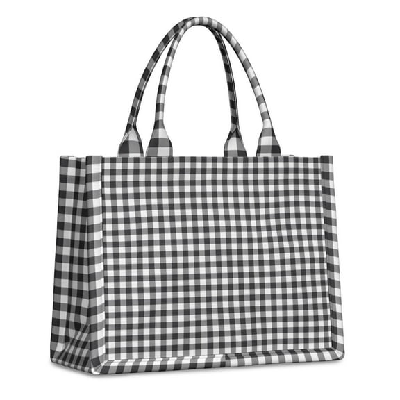 Large Capacity Tote Bag,Black White Gingham Checkered Pattern Handbag Fashion Luxury Tote Bag,15.7"x13"x 5.1" Inches,Laptop Compatible