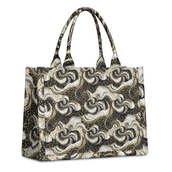 Large Capacity Tote Bag,Black White Gold Marble Pattern Handbag Fashion Luxury Tote Bag,15.7"x13"x 5.1" Inches,Laptop Compatible