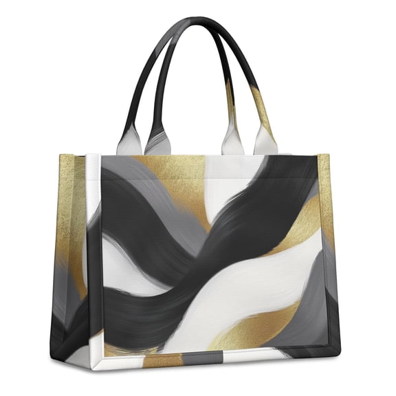 Large Capacity Tote Bag,Black White Gray Gold Marble Pattern Handbag Fashion Luxury Tote Bag,15.7"x13"x 5.1" Inches,Laptop Compatible