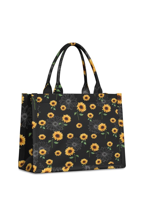 Large Capacity Tote Bag,Black Yellow Green Stem Sunflower Pattern Handbag Fashion Luxury Tote Bag,15.7"x13"x 5.1" Inches,Laptop Compatible