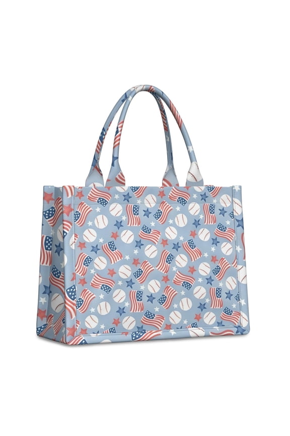 Large Capacity Tote Bag,Blue Baseballs and USA Flags Pattern Handbag Fashion Luxury Tote Bag,15.7"x13"x 5.1" Inches,Laptop Compatible