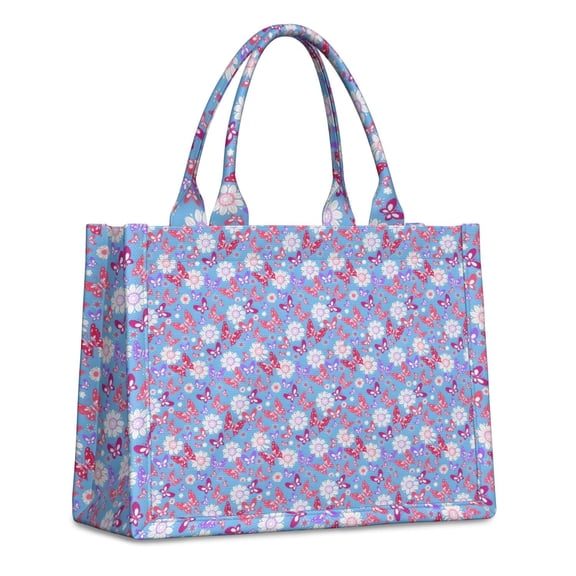 Large Capacity Tote Bag,Blue Butterfly Flower Pattern Handbag Fashion Luxury Tote Bag,15.7"x13"x 5.1" Inches,Laptop Compatible