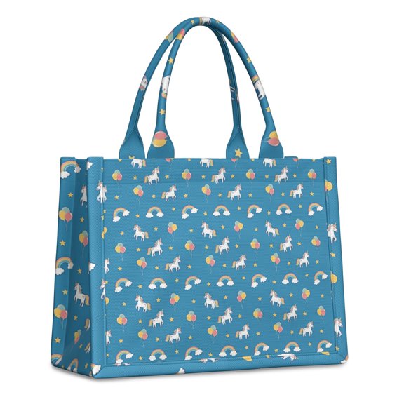 Large Capacity Tote Bag,Blue Cartoon Unicorn Rainbow Cloud Star Balloon Handbag Fashion Luxury Tote Bag,15.7"x13"x 5.1" Inches,Laptop Compatible