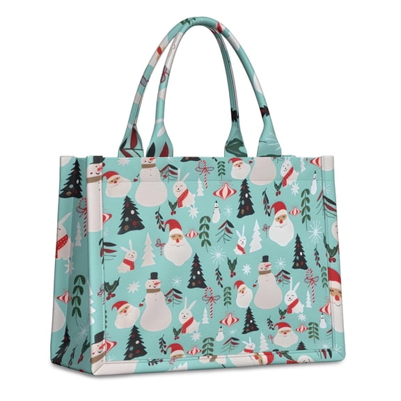 Large Capacity Tote Bag,Blue Christmas Santa and Snowman Pattern Handbag Fashion Luxury Tote Bag,15.7"x13"x 5.1" Inches,Laptop Compatible