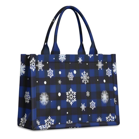 Large Capacity Tote Bag,Blue Christmas Snowflake Pattern Handbag Fashion Luxury Tote Bag,15.7"x13"x 5.1" Inches,Laptop Compatible