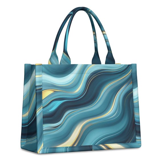 Large Capacity Tote Bag,Blue Gold Marble Pattern Handbag Fashion Luxury Tote Bag,15.7"x13"x 5.1" Inches,Laptop Compatible
