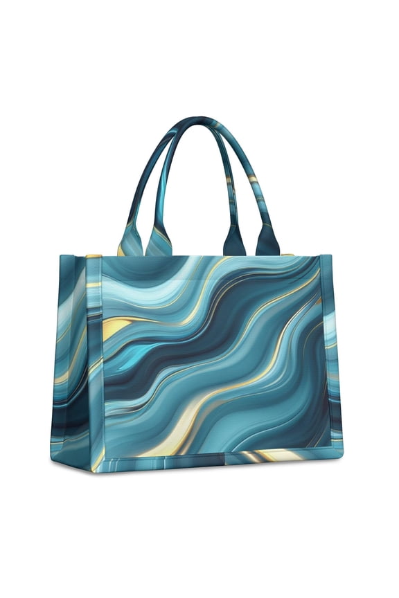 Large Capacity Tote Bag,Blue Gold Marble Pattern Handbag Fashion Luxury Tote Bag,15.7"x13"x 5.1" Inches,Laptop Compatible