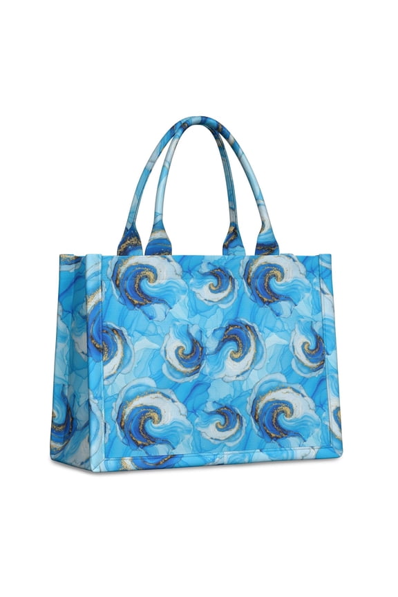 Large Capacity Tote Bag,Blue Gold Marble Pattern Handbag Fashion Luxury Tote Bag,15.7"x13"x 5.1" Inches,Laptop Compatible