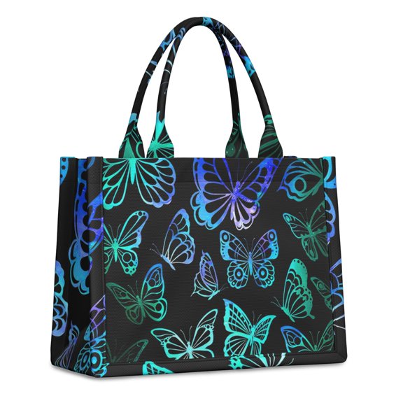 Large Capacity Tote Bag,Blue Green Butterfly Pattern Handbag Fashion Luxury Tote Bag,15.7"x13"x 5.1" Inches,Laptop Compatible