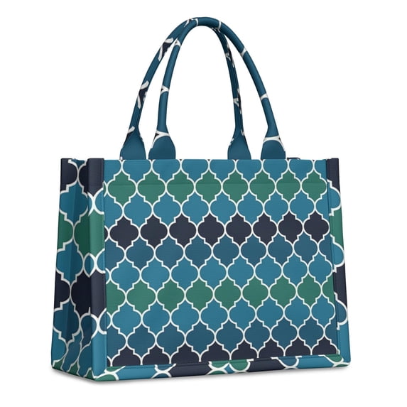 Large Capacity Tote Bag,Blue Green Checkered Pattern Handbag Fashion Luxury Tote Bag,15.7"x13"x 5.1" Inches,Laptop Compatible