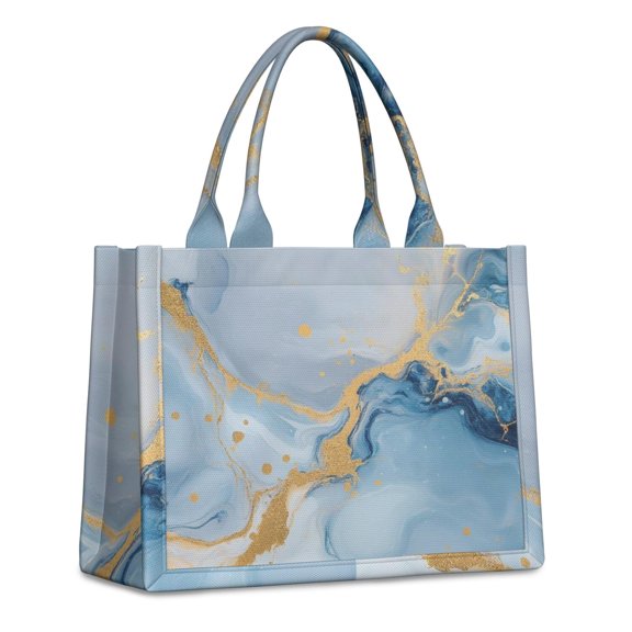 Large Capacity Tote Bag,Blue Marble Gold Line Pattern Handbag Fashion Luxury Tote Bag,15.7"x13"x 5.1" Inches,Laptop Compatible