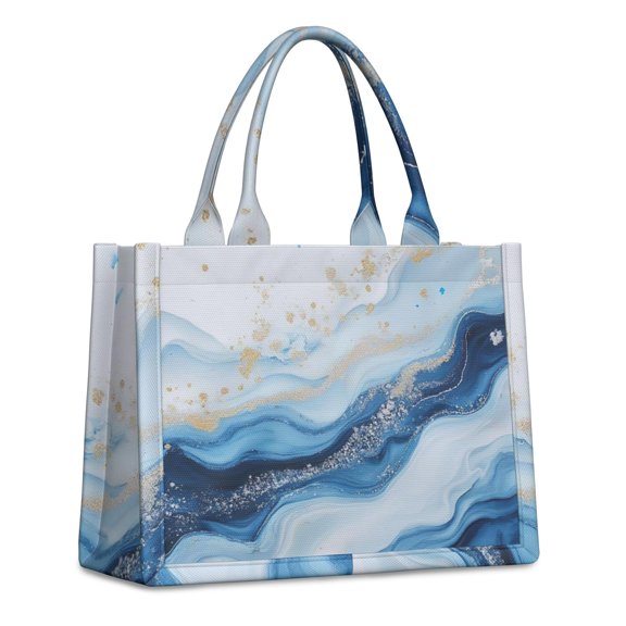 Large Capacity Tote Bag,Blue Marble Gold Wave Pattern Handbag Fashion Luxury Tote Bag,15.7"x13"x 5.1" Inches,Laptop Compatible