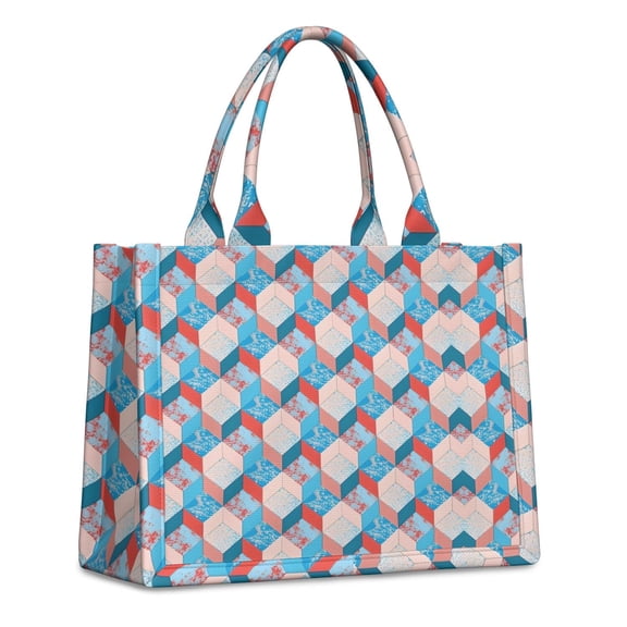 Large Capacity Tote Bag,Blue Red Checkered Pattern Handbag Fashion Luxury Tote Bag,15.7"x13"x 5.1" Inches,Laptop Compatible