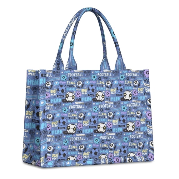 Large Capacity Tote Bag,Blue Soccer Themed Pattern Handbag Fashion Luxury Tote Bag,15.7"x13"x 5.1" Inches,Laptop Compatible
