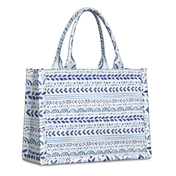 Large Capacity Tote Bag,Blue Striped Geometric Pattern Handbag Fashion Luxury Tote Bag,15.7"x13"x 5.1" Inches,Laptop Compatible