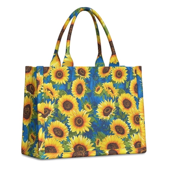 Large Capacity Tote Bag,Blue Sunflower Pattern Handbag Fashion Luxury Tote Bag,15.7"x13"x 5.1" Inches,Laptop Compatible