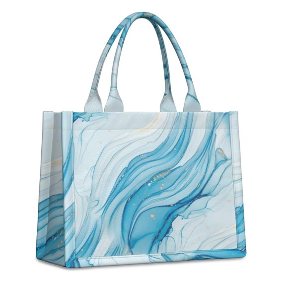Large Capacity Tote Bag,Blue White Gold Marble Pattern Handbag Fashion Luxury Tote Bag,15.7"x13"x 5.1" Inches,Laptop Compatible