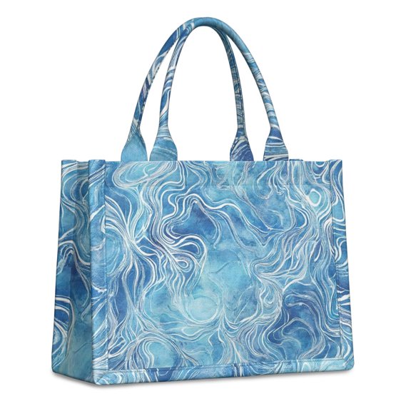 Large Capacity Tote Bag,Blue White Tie Dye Wave Pattern Handbag Fashion Luxury Tote Bag,15.7"x13"x 5.1" Inches,Laptop Compatible