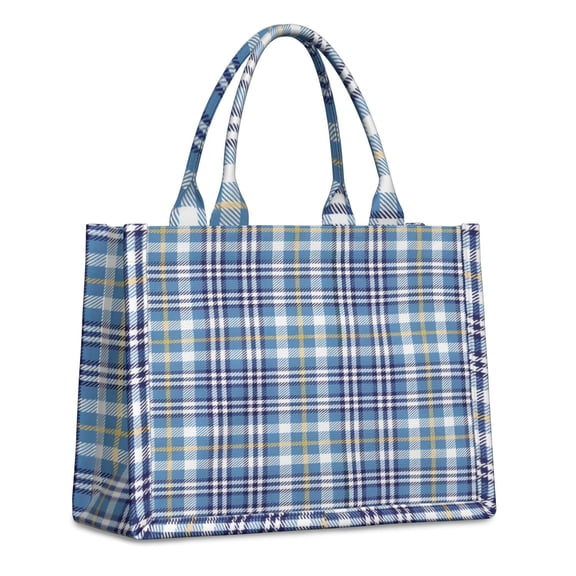 Large Capacity Tote Bag,Blue White and Yellow Checkered Pattern Handbag Fashion Luxury Tote Bag,15.7"x13"x 5.1" Inches,Laptop Compatible
