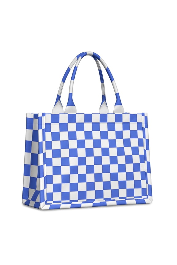 Large Capacity Tote Bag,Blue and White Checkered Pattern Handbag Fashion Luxury Tote Bag,15.7"x13"x 5.1" Inches,Laptop Compatible