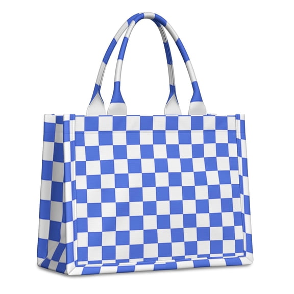 Large Capacity Tote Bag,Blue and White Checkered Pattern Handbag Fashion Luxury Tote Bag,15.7"x13"x 5.1" Inches,Laptop Compatible