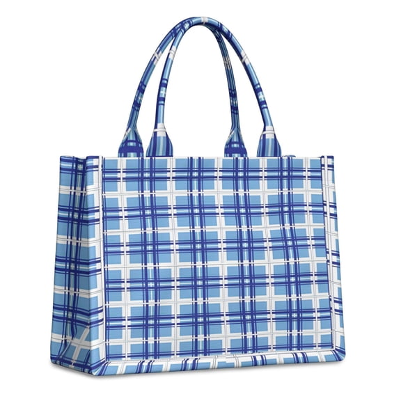 Large Capacity Tote Bag,Blue and White Grid Pattern Handbag Fashion Luxury Tote Bag,15.7"x13"x 5.1" Inches,Laptop Compatible
