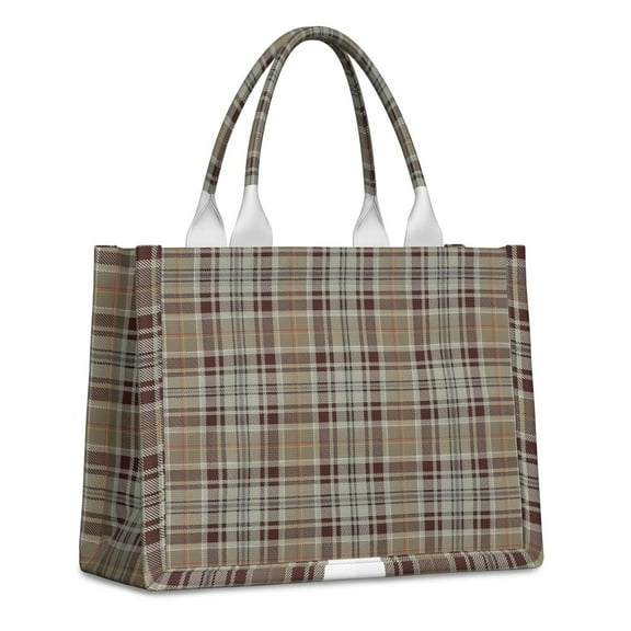 Large Capacity Tote Bag,Brown Beige Plaid Checkered Pattern Handbag Fashion Luxury Tote Bag,15.7"x13"x 5.1" Inches,Laptop Compatible