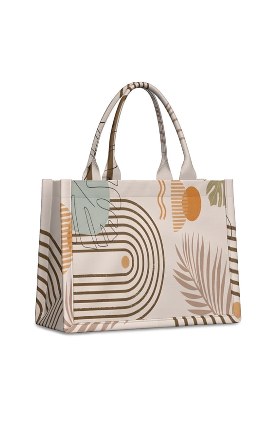 Large Capacity Tote Bag,Brown Boho Geometric and Plant Pattern Handbag Fashion Luxury Tote Bag,15.7"x13"x 5.1" Inches,Laptop Compatible