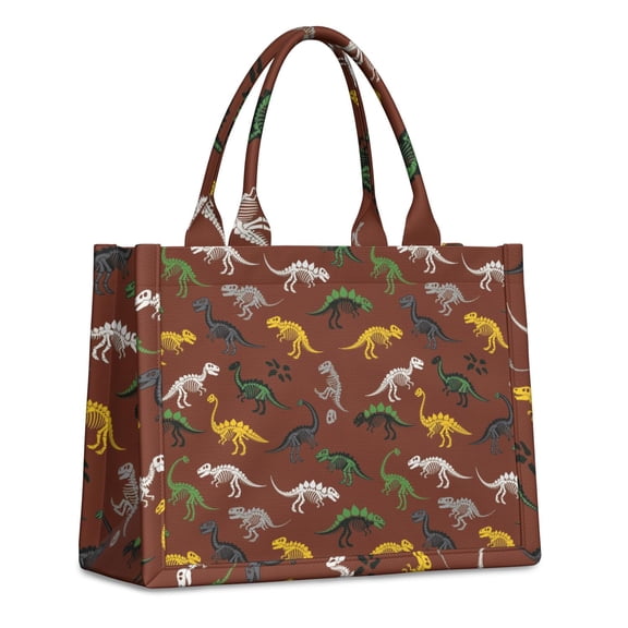 Large Capacity Tote Bag,Brown Cartoon Dinosaurs Fossils Pattern Handbag Fashion Luxury Tote Bag,15.7"x13"x 5.1" Inches,Laptop Compatible