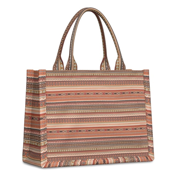 Large Capacity Tote Bag,Brown Geometric Striped Pattern Handbag Fashion Luxury Tote Bag,15.7"x13"x 5.1" Inches,Laptop Compatible