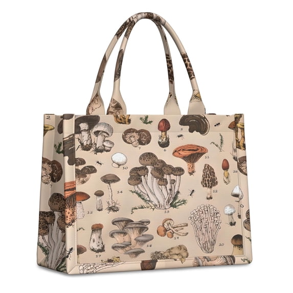 Large Capacity Tote Bag,Brown Mushroom Specimen Beige Pattern Handbag Fashion Luxury Tote Bag,15.7"x13"x 5.1" Inches,Laptop Compatible