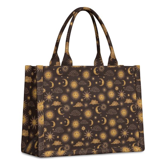 Large Capacity Tote Bag,Brown Sun Moon Cloud Pattern Handbag Fashion Luxury Tote Bag,15.7"x13"x 5.1" Inches,Laptop Compatible
