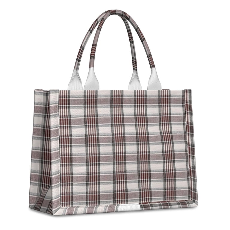 Large Capacity Tote Bag,Brown and White Checkerboard Checkered