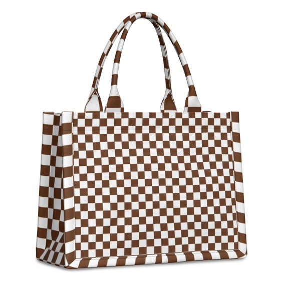Large Capacity Tote Bag,Brown and White Checkerboard Pattern Handbag Fashion Luxury Tote Bag,15.7"x13"x 5.1" Inches,Laptop Compatible