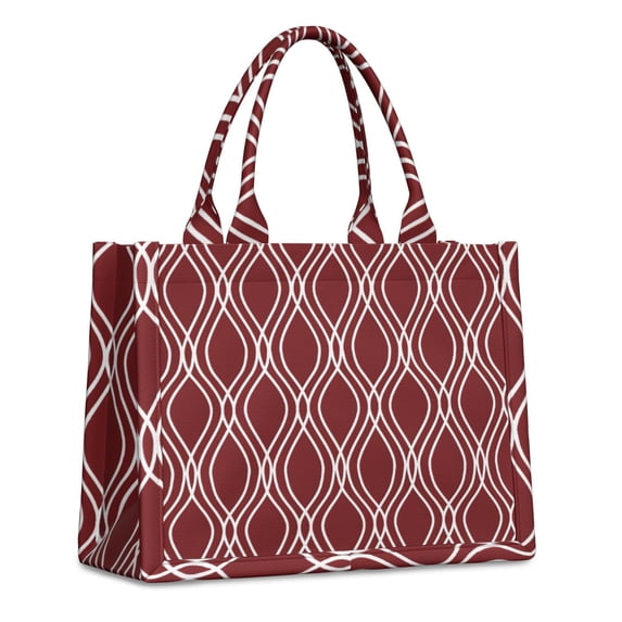 Large Capacity Tote Bag,Burgundy and White Wavy Pattern Handbag Fashion Luxury Tote Bag,15.7"x13"x 5.1" Inches,Laptop Compatible