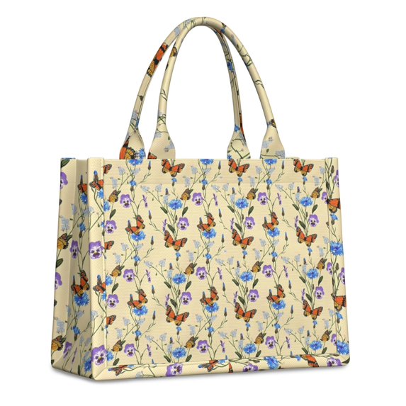 Large Capacity Tote Bag,Butterfly Flower Plant Pattern Handbag Fashion Luxury Tote Bag,15.7"x13"x 5.1" Inches,Laptop Compatible