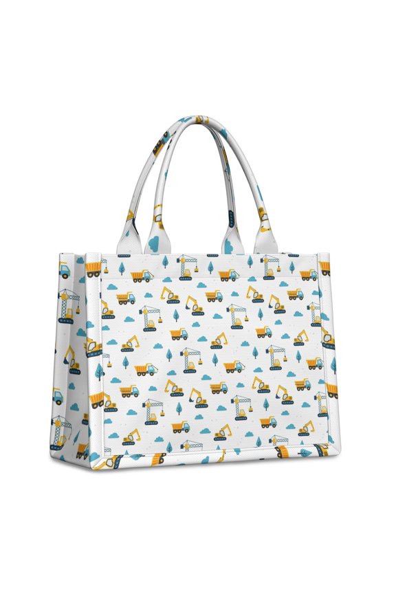 Large Capacity Tote Bag,Cartoon Construction Vehicles Cranes White Pattern Handbag Fashion Luxury Tote Bag,15.7"x13"x 5.1" Inches,Laptop Compatible